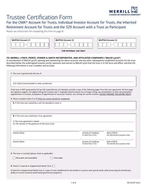 If a change to your tax <b>form</b> does not meet this threshold, you will not receive a revised tax statement. . Merrill lynch trustee certification form